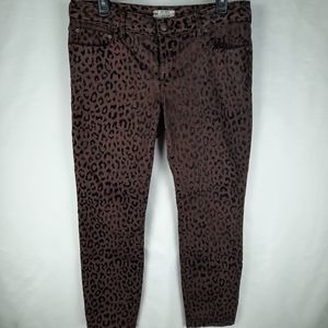 Free People cheetah leopard print pants burgundy black womens W30 skinny pockets